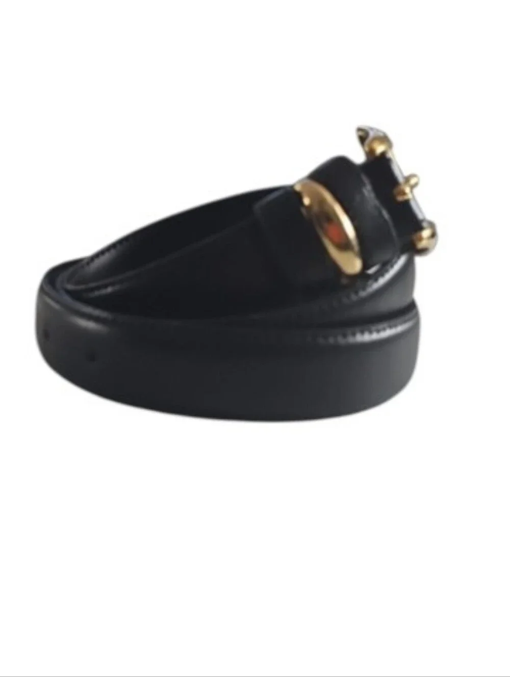 Italian Leather Belt Women’s L Black Gold Buckle Made in Italy Quiet Luxury